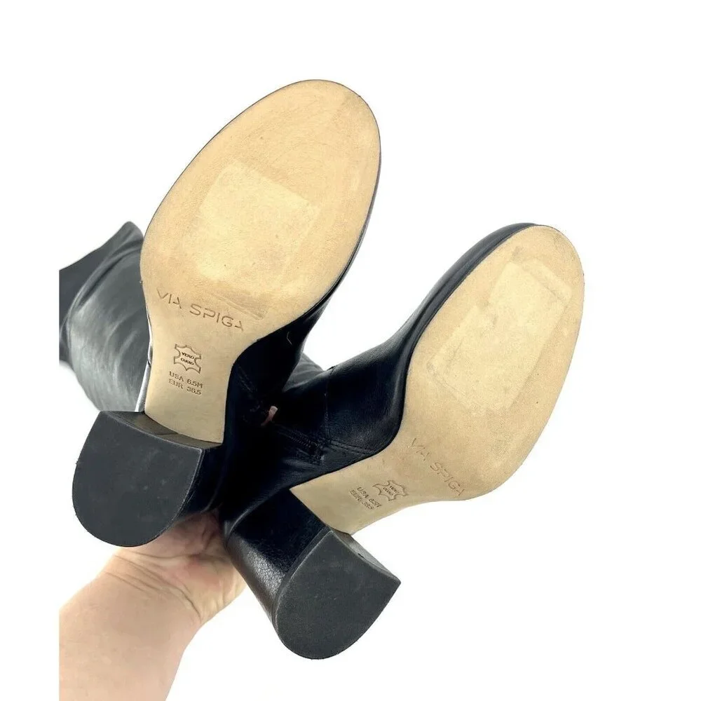 VIA SPIGA Beline Boots Black Leather Tall Over The Knee Block Heel 6.5 NEW $595